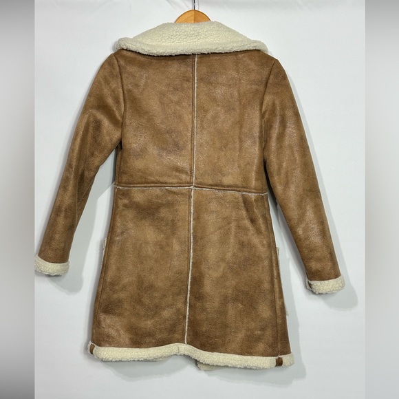 LNK LANDSCAPE Sherpa Shearling Jacket Camel and cream collared Sz Small - Picture 2 of 16